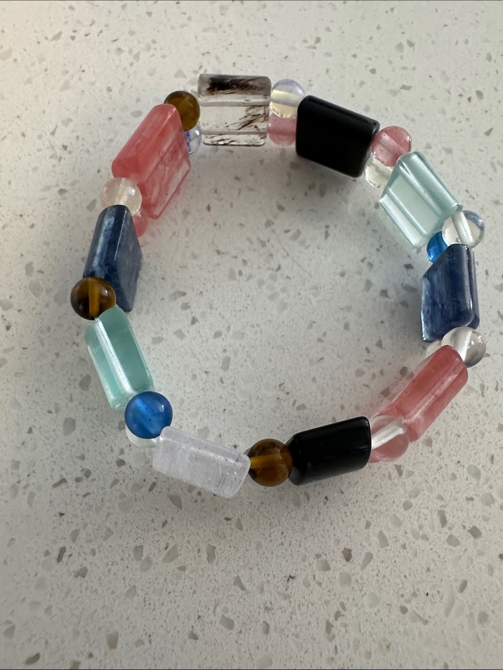 Multicolor Glass Bead Stretch Bracelet - Pink, Blue & Black